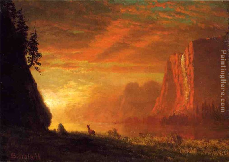 Deer at Sunset painting - Albert Bierstadt Deer at Sunset art painting